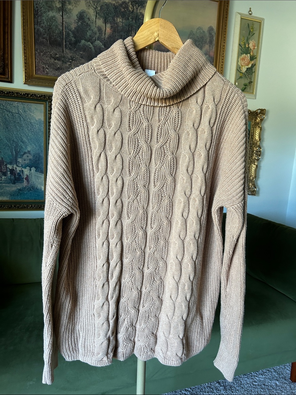 GAP Cable Knit Turtleneck Sweater - Beige Tan 100% Cotton
